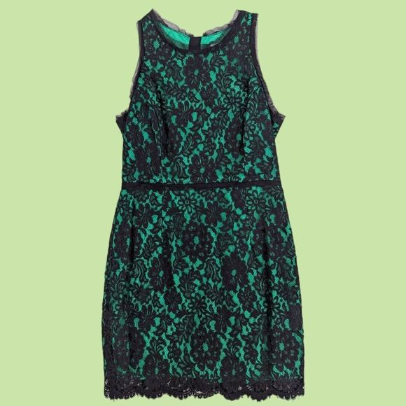 Milly size 8 Black Lace Overlay Green   Sleeveless‎ mini A line dress - Picture 3 of 6